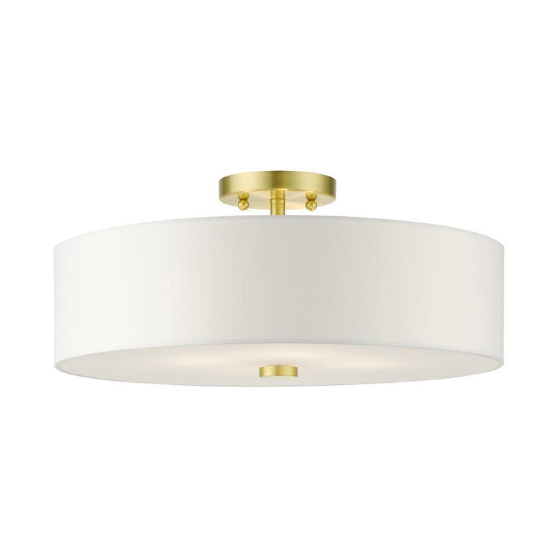 Livex Lighting 51055-12 Meridian Collection 4-Light Semi Flush Mount Ceiling Light with Off-White Hardback Fabric Shade, Satin Brass, 18 x 18 x 8.13 - Image 1